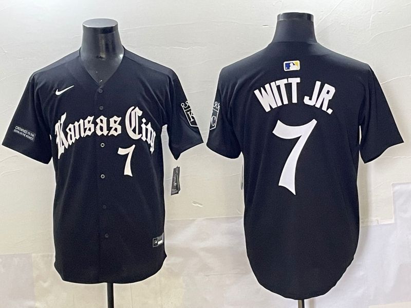 Men 2025 Kansas City Royals #7 Witt jr Black Five generations Joint Name Nike MLB Jersey style 3->kansas city royals->MLB Jersey